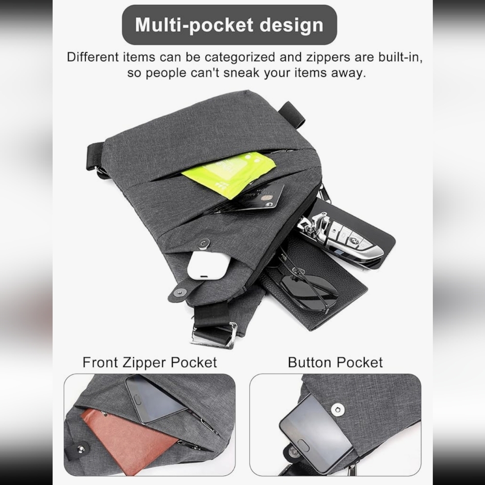 Anti Theft Travel Bag, Crossbody Bag, Unisex ~ Gray - Picture 2 of 16